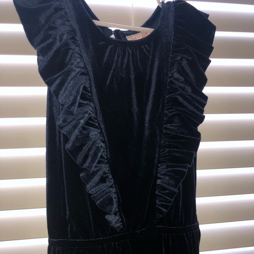 Girls Deep Blue Velvet Jumpsuit